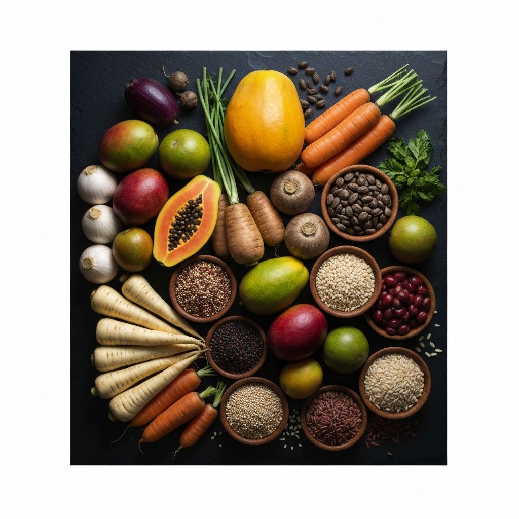 A diverse array of colorful natural produce from different regions